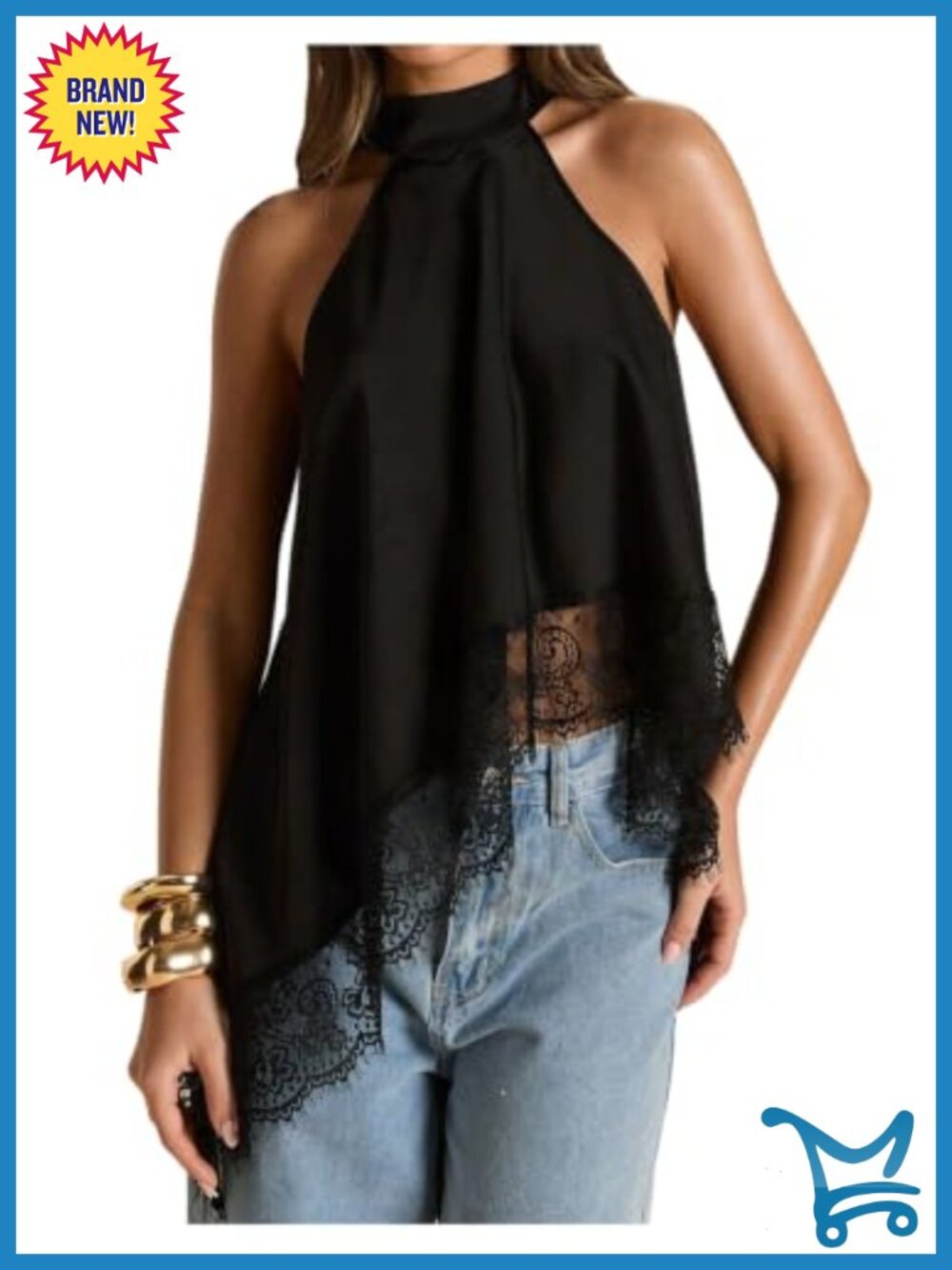 Lace Asymmetrical Halter Top Bow Tie Back Slant Hem Concert Outfit
